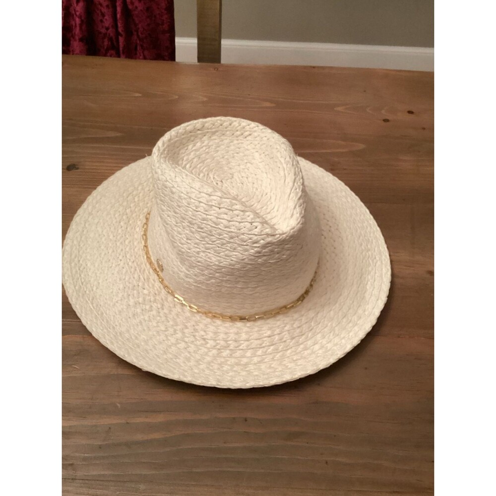 VINCE CAMUTO CHAIN TRIM OVERSIZED STRAW PANAMA HAT IVORY